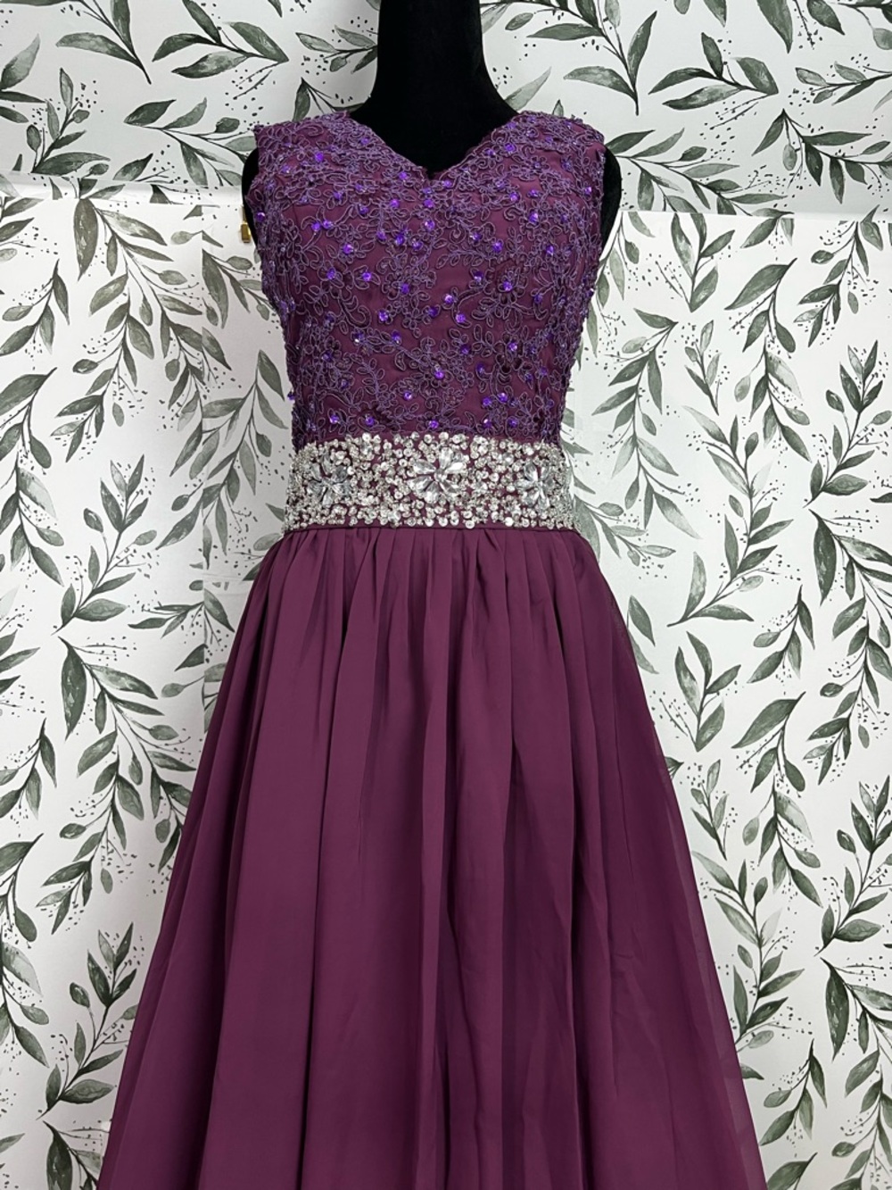 Beaded Rhinestone Chiffon Prom Maxi Purple Sz XS Formal Gown Floor-length NWT #E - Picture 6 of 17